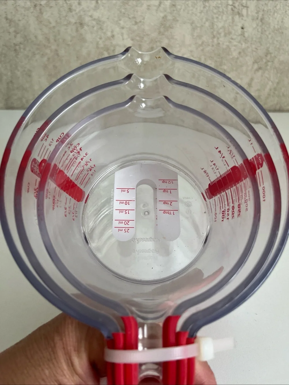 Progressive Stackable Nesting Liquid Measuring Cups Red Writing Set of 3 New